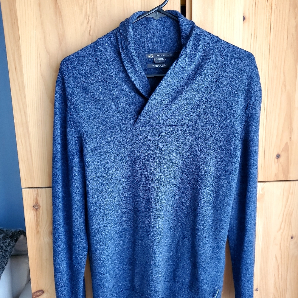 Armani Exchange Men's Blue Shawl Collar Merino Wool Sweater size Medium